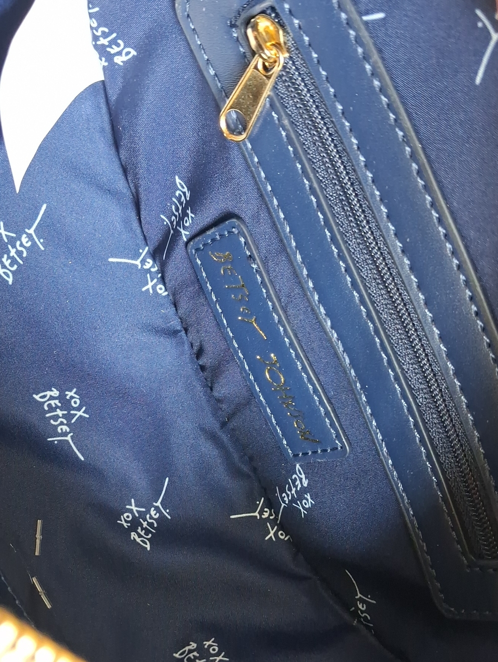 Betsey Johnson Navy & White Gingham Fish Satchel Crossbody Bag - Picture 5 of 7
